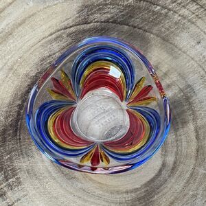 CC Zecchin Murano Art Glass Rainbow Colorful Venetian Trinket Dish 3.25” Signed